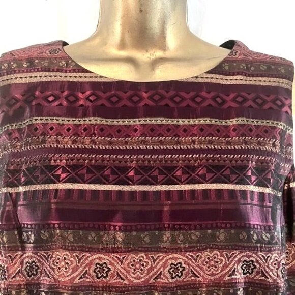 Vintage Gold Lamé Tapestry Blouse 14 Top Metallic Striped Evening Party NYE - Picture 2 of 7